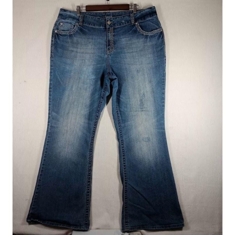 Lane Bryant Jeans Womens 20 Blue Slim Flare Mid Rise Stretch Denim‎ Embroidered